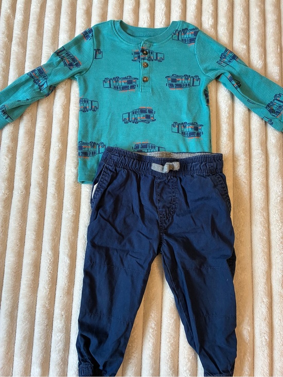 Carter's Other - Carter’s 12M Fire Truck Outfit Set Thermal Shirt Navy Joggers Toddler